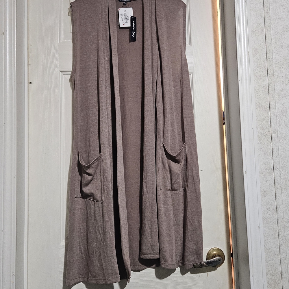 Long Sleeveless Open Front Cardigan Vest